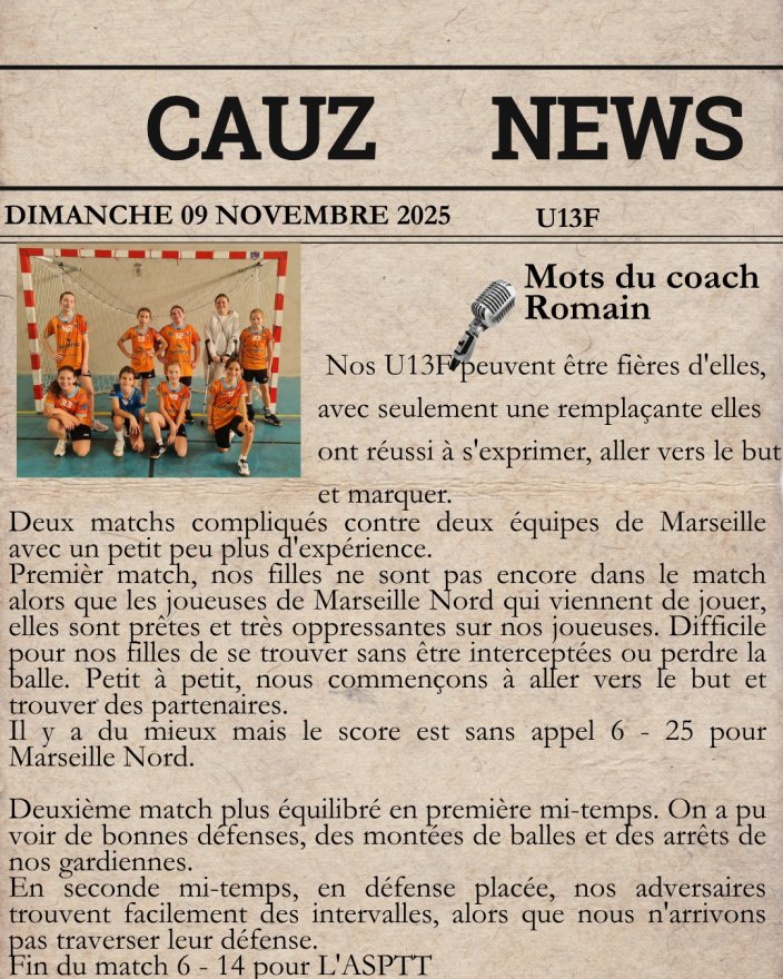 Le mot des Coachs - week end du 8/9 novembre