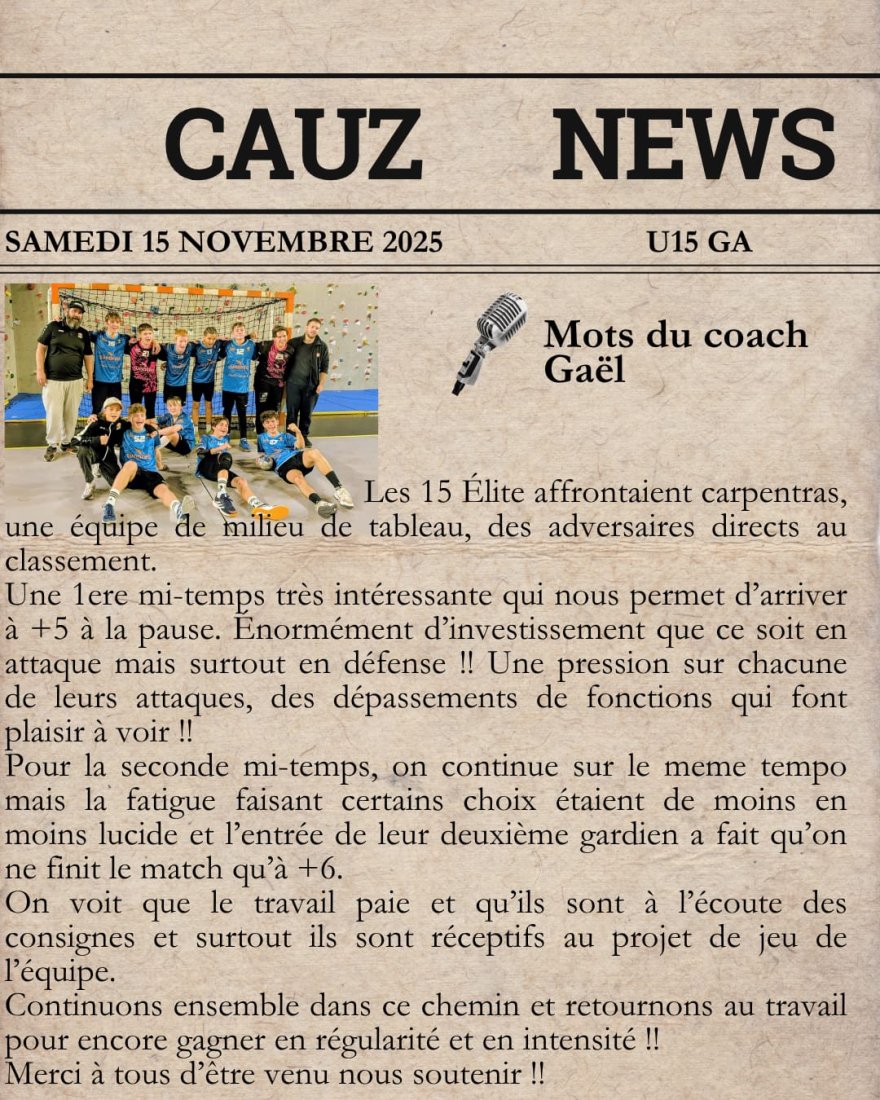 Le mot des coachs 15/16 novembre