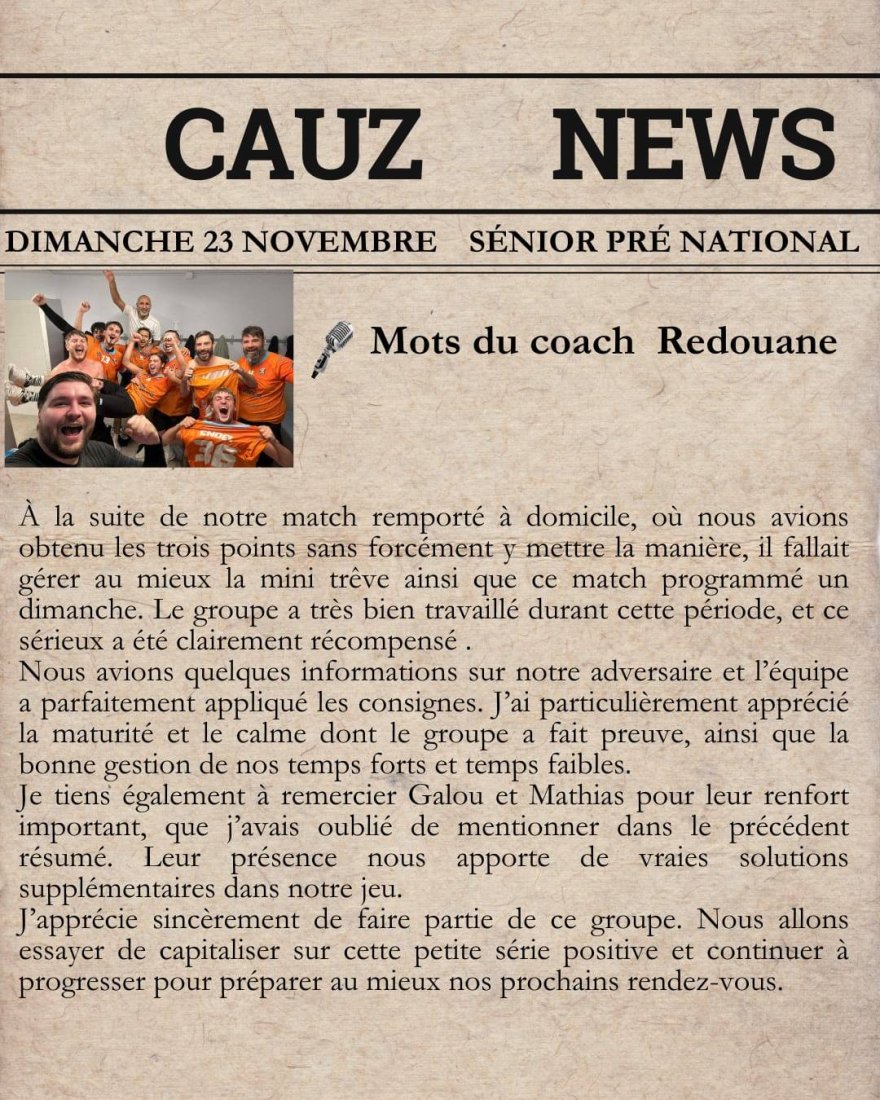 Le mot des Coachs- week end 22/23 novembre