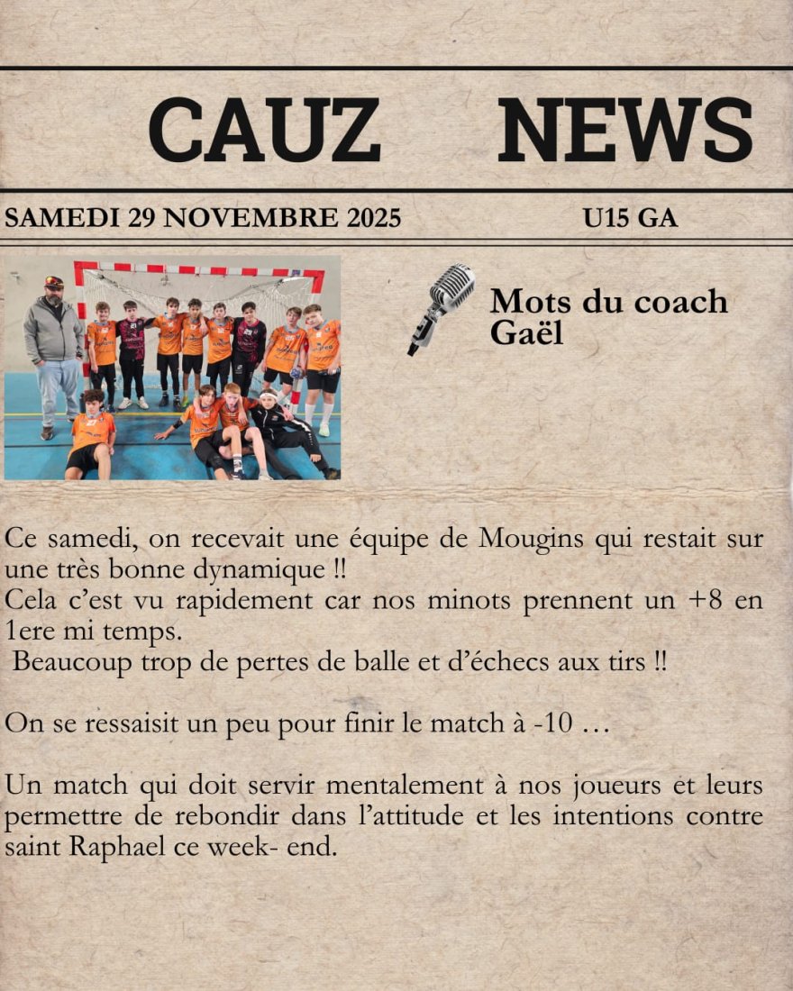 Le mot des Coachs- week end 29/30 novembre
