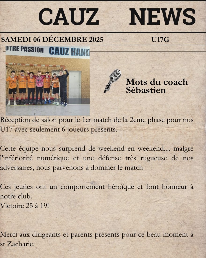 Le mot des Coachs- week end 6/7 décembre