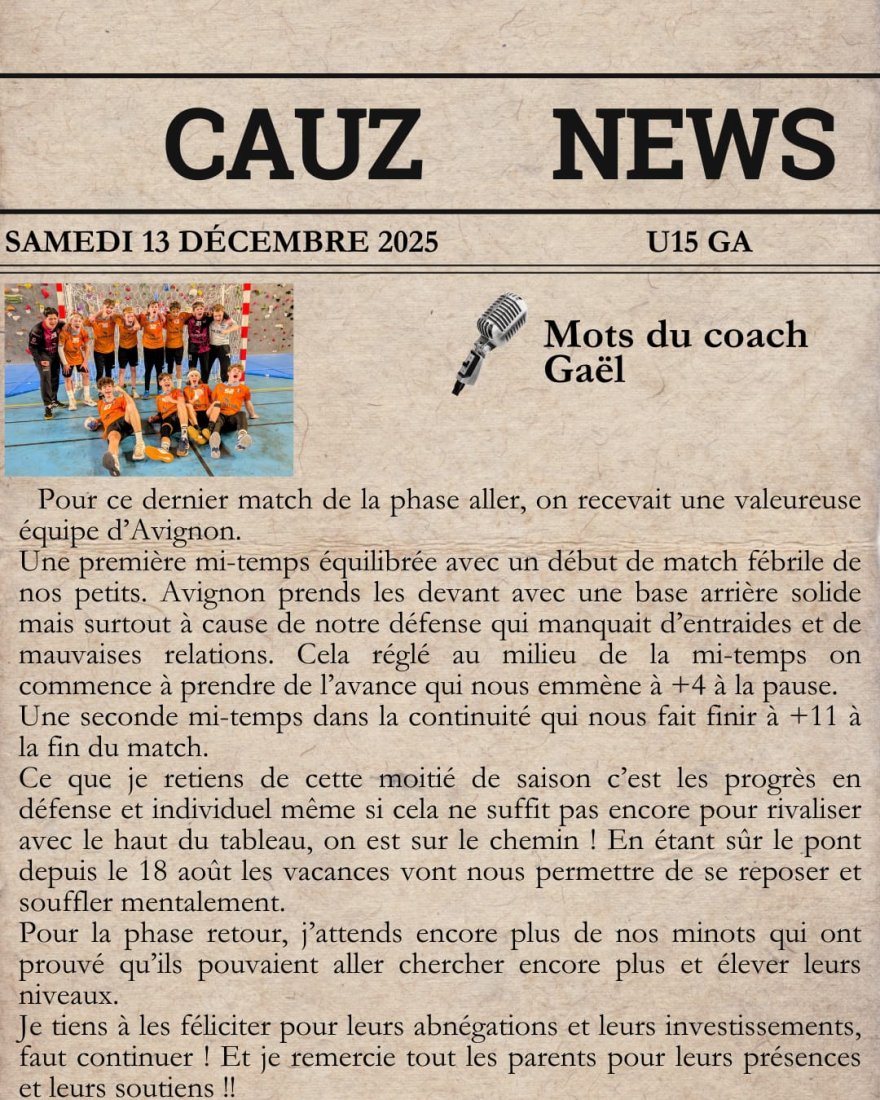 Le mot des Coachs 13/14 décembre