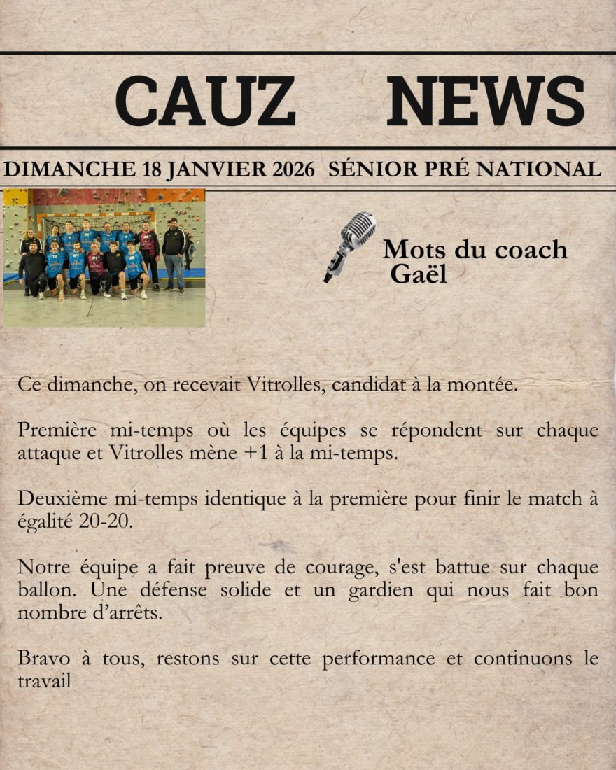 Le mot des Coachs- week end du 17/18 janvier 2026