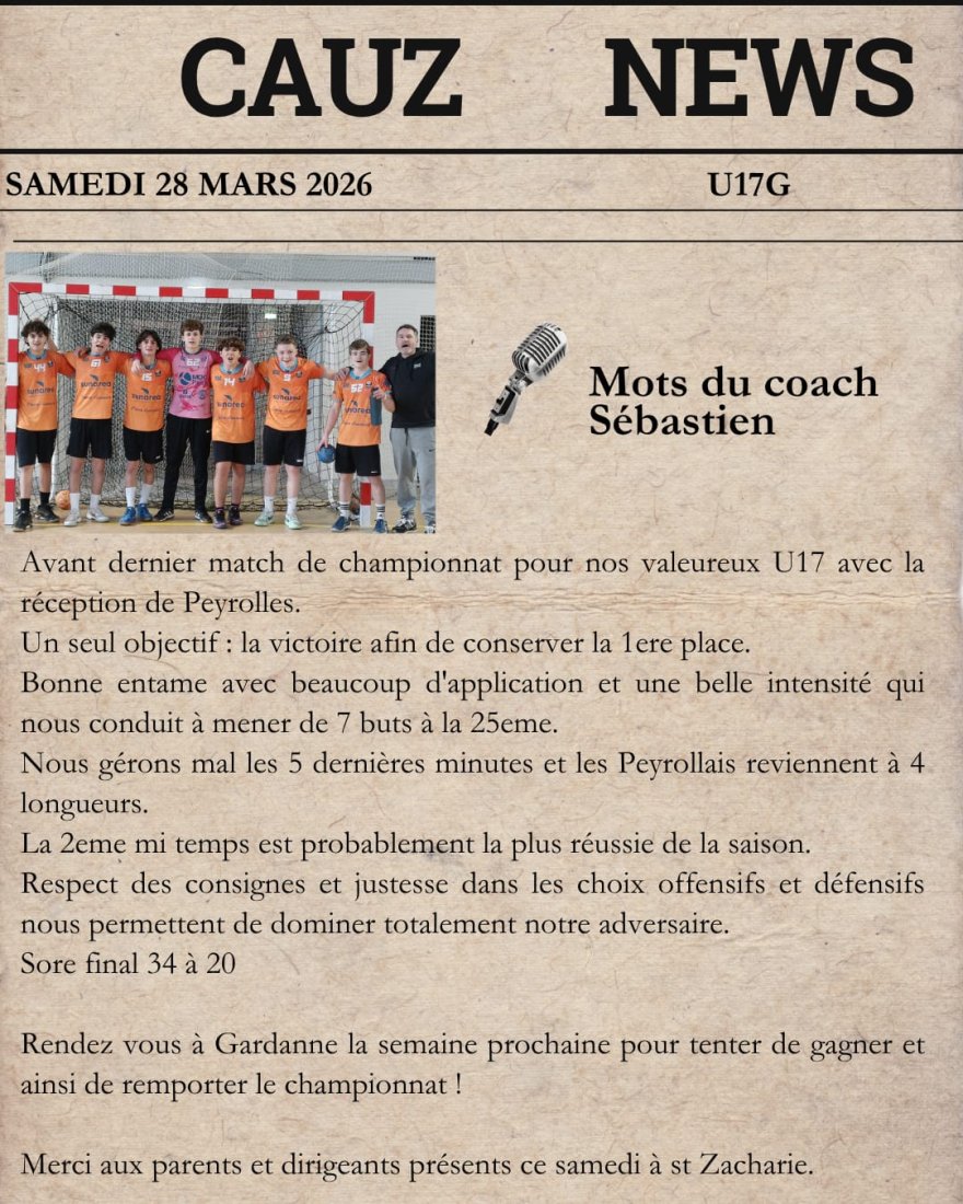 Le mot des Coachs- 28/29 mars